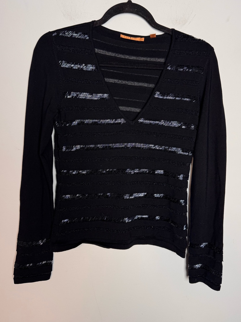 Essendi Beaded Silk V Neck Sweater Black